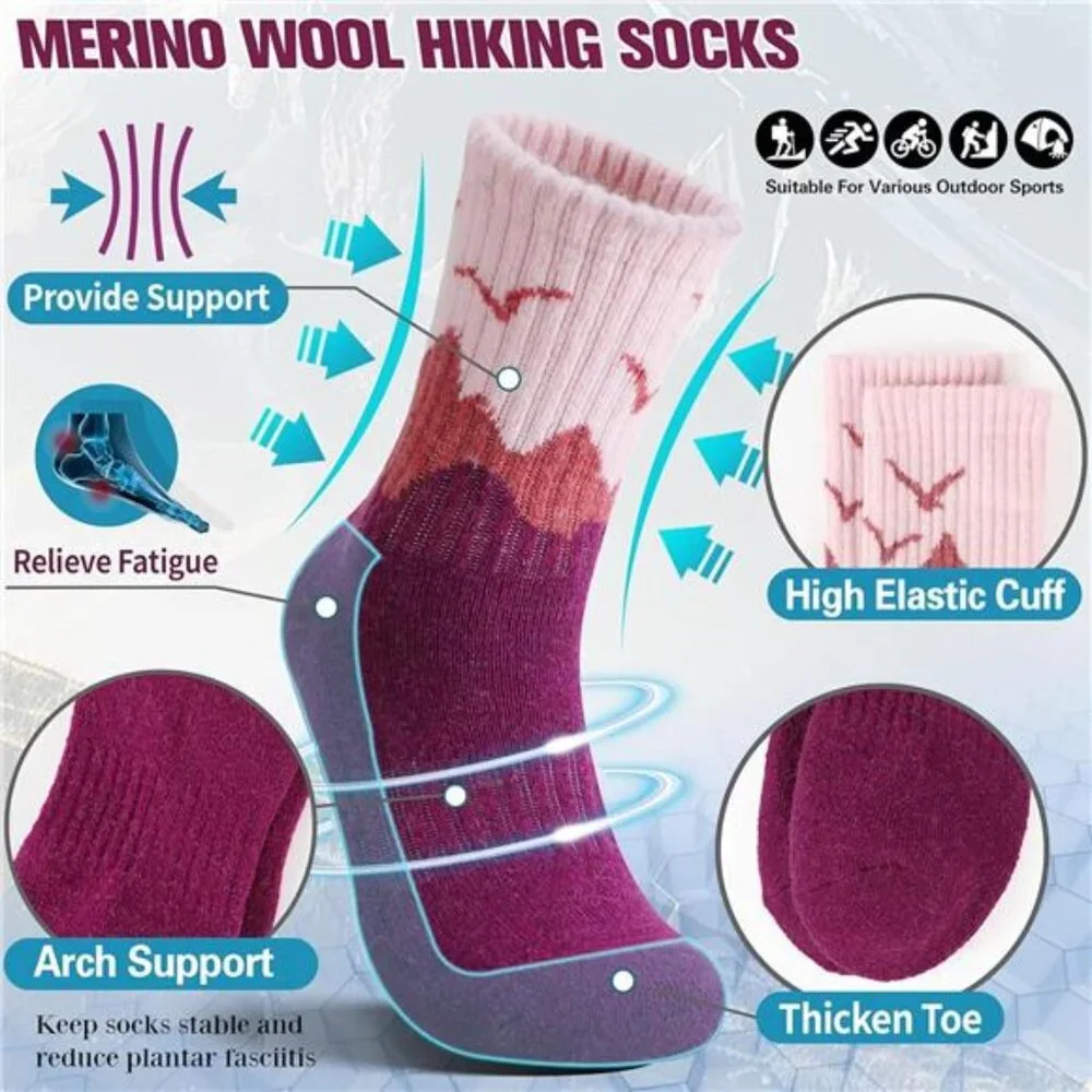 5 Pairs Women's Merino Wool Hiking Socks Thermal Warm Winter Boot Crew Socks